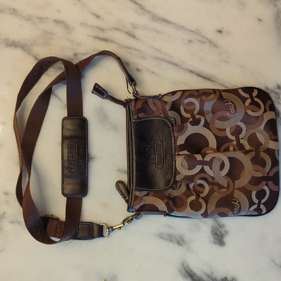 Coach Handbags - COACH Brown Sateen Madison Dotten OpArt Crossbody